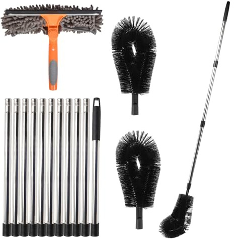 Telescopic Gutter Cleaning Tools,14 FT Extendable Gutter Cleaning Brush with 2 Brush Heads 11 Poles,430CM Roof Gutter Cleaner Equipment Removing Roof Leaves Debris (Black 2)
