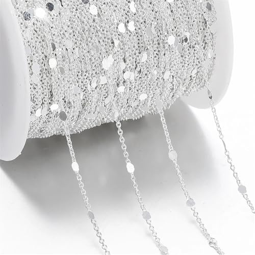1/2 Meter Pailletten Kette Halskette Gold Farbe Metall Kupfer Kabel Ketten Erkenntnisse for DIY Armband Schmuck Machen Zubehör(Silver,1.2mm x 2Meters)
