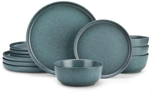 vancasso Zermatt Dinner Set 12 Pieces, Reactive Glaze Plates and Bowls Set for 4, Stoneware Dinner Set for 4 Kitchen Essentials, Blue
