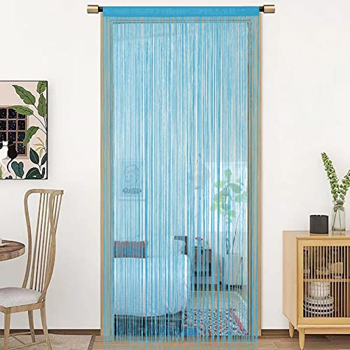 HSYLYM Spaghetti String Curtains for Doorways Privacy Door Frame Tassel Hippy Wall Kitchen Hallway Boho Fringe Curtain Hanging Door Room Dividers Decor 1 Panel（39×79in/100×200cm,Teal Blue）