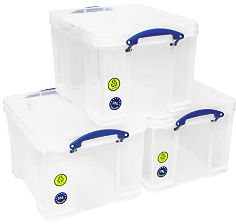 Really Useful Plastic Storage Box Bonus Pack 3x35 Litre Clear