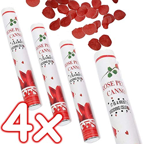 CARPETA 4 KONFETTI Shooter - ROTE ROSENBLÄTTER 40cm, 6-8m Effekthöhe, Konfetti-Kanone mit roten Herzen für Hochzeit Standesamt Valentinstag | Party Popper Geburtstag Vermählung Deko