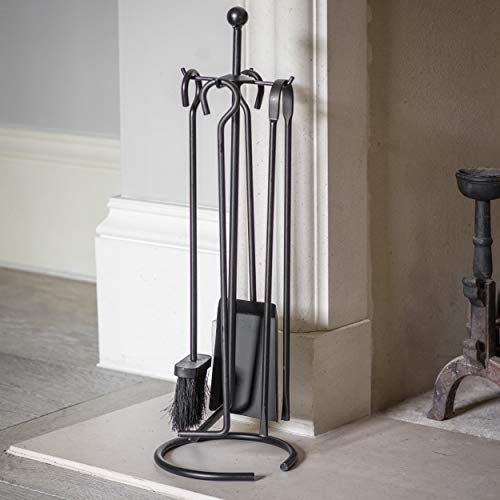 CKB LTD V2, Tradizionale set per camini a legna in ferro battuto, include pala, spazzola, attizzatoio e pinze da camino/focolare
