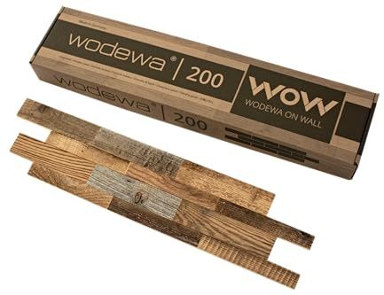 wodewa Designpaneel Altholz Kiefer | Vollholz Wandverkleidung 3D-Optik Selbstklebend | Echtholz Wanddeko 3D Selbstklebend | 700x160mm Holzpaneel | Made in Germany