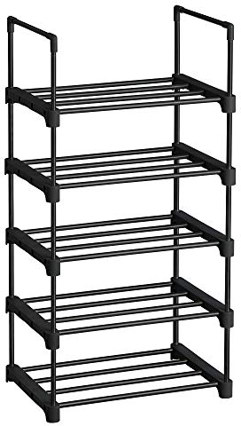 SONGMICS Scarpiera a 5 Ripiani, Scaffale Portascarpe in Metallo, Impilabile e Salvaspazio, Scaffale Portaoggetti, Ingresso Soggiorno Camera, Nero LSA005B02