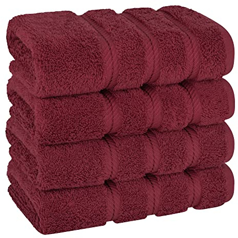 American Soft Linen Luxury Hand Towels for Bathroom, 100% Cotton Turkish 4 Piece Hand Towel Set, 600 GSM Hand Face Towels for Kitchen, Bordeaux Red Hand Towels