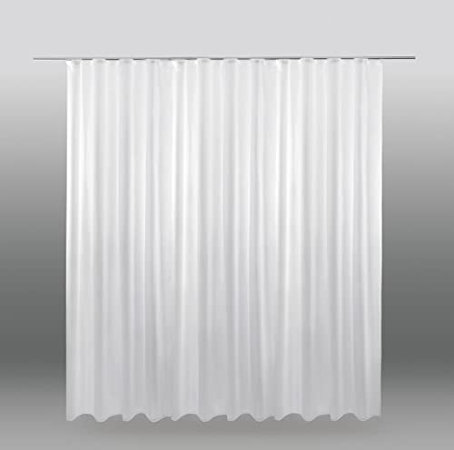 Bestlivings Gardine 300cm bis 900cm Breite, Voile transparent Kräuselband Universalband mit eingenähten Bleiband in der Farbe weiß (Breite ca. 300 cm, Länge ca. 245 cm)