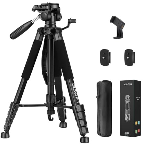 JOILCAN Tripod Camera Tripods, 74 Tripod for Camera Phone Video Recording, Heavy Duty Cameras Tripod Stand, Professional Travel DSLR Tripods Compatible with Canon iPhone, Max Load 15 LB