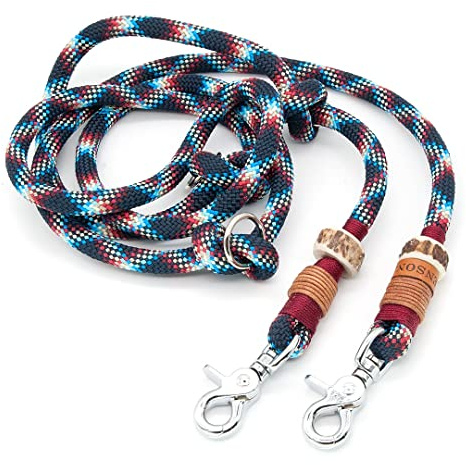 Hundeleine/Führleine aus Tau mit Karabiner & echtem Hirschhorn Ø10mm | 3fach verstellbar | Doppel-Leine | Umhängeleine | robust & wetterfest | Top Handmade-Quality