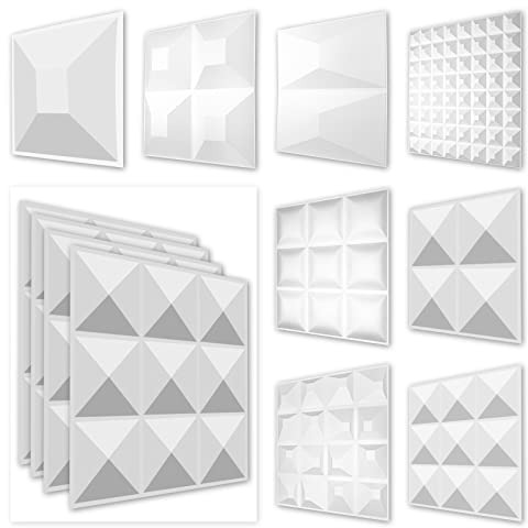 HEXIM 3D Wandpaneele, PVC Kunststoff weiß - Pyramiden Design Paneele 50x50cm Wandverkleidung (5QM HD024) hinter TV glatt hochglanz panels Tapete