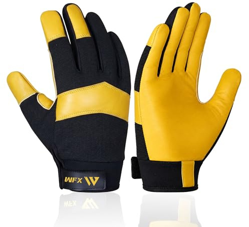 WFX Gants de Travail de Jardinage, résistants aux épines, Flexibles, Robustes, en Cuir, pour mécanicien, dextérité, Gants de Construction Respirants pour Le Travail, Hommes et Femmes (Petit)