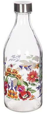 Botella Cristal Agua Decorada con Tapa de Acero 1L Primavera – Set 6 Unidades – Botellas Elegantes y Resistentes