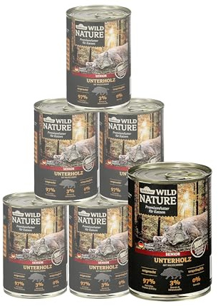 Dehner Wild Nature Kattmat gräsmatta, våtfoder spannmålsfri/sockerfri, för äldre katter, vildsvin, 6 x 400 g burk, (2,4 kg)