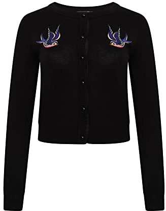 Ro Rox Schwalben Vintage Strickjacke Vogel Stickerei Strick Langarm Retro