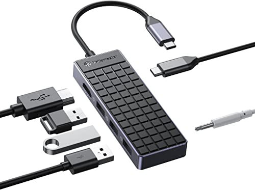 Yottamaster USB C Hub, 6-in-1 USB C Adapter, 100W Power Delivery USB3.0 Typ C Dock, Kompatibel mit Windows/Mac OS/Android unterstützt 4K@30Hz HDMI/3.5mm Audio/USB-A3.0×3