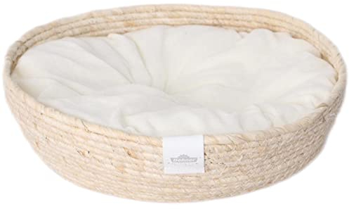 Dehner Premium Lovely Kuschelbett Guter Schlaf, Ø 45 cm, Höhe 13 cm, Naturmaterial/Plüsch, weiß/beige