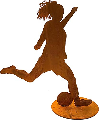 Rostikal fotboll dekorativ figur 40 cm fotbollskvinna rost dekoration pokal kvinnofotboll