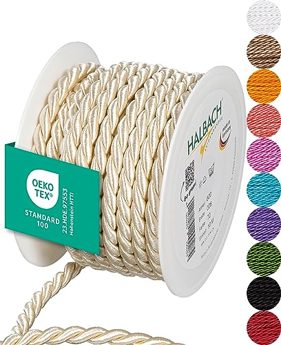 Halbach Satinkordel, 8 mm x 10 m, Creme | Glänzende Acetat-Kordel, Made in Germany und Öko-Tex 100 zertifiziert, waschbar und wetterfest, ideal für Indoor und Outdoor
