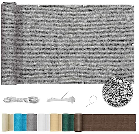 Balkonverkleidung 100 x 700 cm Wind- und UV-Schutz, Privatsphäre Sichtschutz für Balkon Terrasse mit Ösen und Kabelbinder für Balkongeländer Garten, Grau
