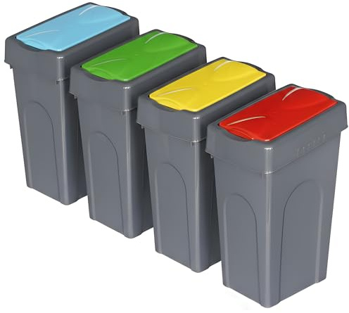 FINE STAR Plastic 50L Litre Kitchen Home Recycle Recycling Bin Office Rubbish Trash Waste Dustbin With Lid (Red,Blue,Yellow,Green)
