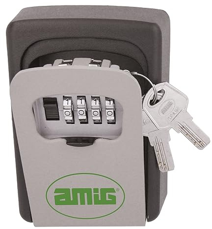 Amig - Coffre-Fort à clés | Capacité pour 16 clés | 122 x 87 x 40 mm | avec Ouverture combinée | 10 000 Combinaisons | avec Trous de Fixation pour Mur | Acier Gris