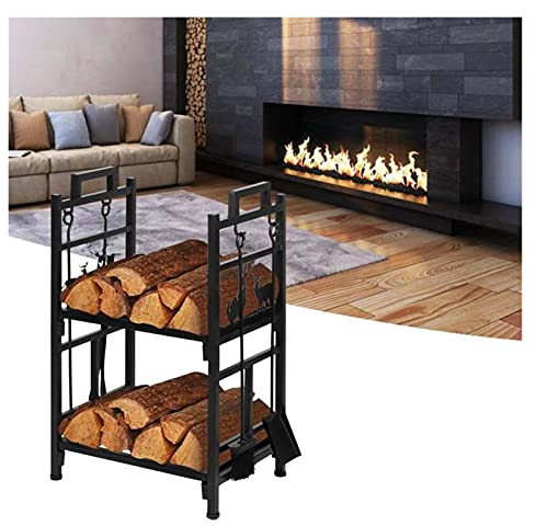 Kaminholzregal Große Kapazität Doppelschicht Brennholz Lagerregalregal Organizer Kamin Holz Stand Brennholzorganisator Brennholzregal Holz-Organizer
