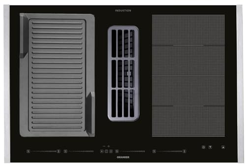 Oranier Induktionskochfeld 80 cm KFA690 - Flächen-Kochfeld Abluft-Umluft Kochfeldabzug Multi-Slider - Grillplatte geriffelt & Edelstahl Seitenleisten