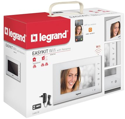 LEGRAND, EASYKIT Wi-Fi-Video-Innenstelle, 7-Hochglanz-Farbmonitor, Sensortasten, Smartphone-Anbindung, App-Steuerung, Einstellung v. Helligkeit, Lautstärke & Mikrofon, Steckernetzgerät, weiß, 365220