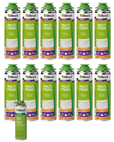 FM220 Bauschaum Montageschaum Pistolenschaum Multischaum Fensterschaum hohe Schalldämmung Wärmedämmung 500ml Kombisets (mit Reiniger AA290, 12x 500ml)
