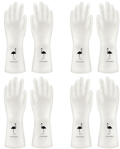 4 Pairs Rubber Dishwashing Cleaning Gloves,Reuseable Household Washing up Gloves, Anti-slip Waterproof Latex Gloves for Home, Kitchen (C, M)