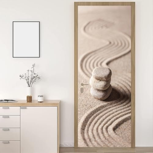 Pegatinas Para Puertas De Madera, adhesivo de pared para dormitorio, decoración del hogar, impermeable, actualización de vinilo premium extraíble, piedra arena SPA tranquilidad