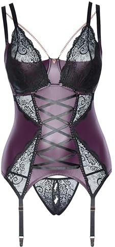 Cottelli CURVES Strapshemd Lila/Schwarz 95D/2XL