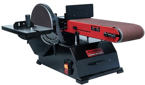 BUCKTOOL Powerful 1-1/2 HP Bench Belt Sander for Wood Working 6 in. x 48 in. Belt and 10 in. Disc Sander BD61000