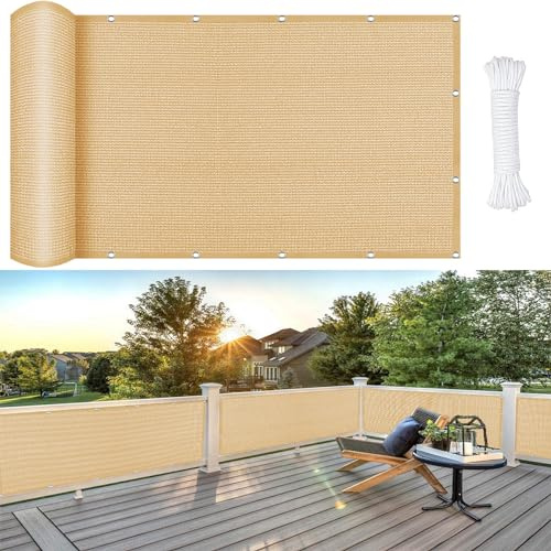Toldos Exterior Terraza 90 x 400 cm, Resistente HDPE Prueba de Viento, Respirable del Sol Paño La Sombra, Toldos y Velas para Patio, para Patio, Jardín, Exteriores, Amarillo Arena