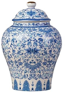 XDGJTBFMY Jarrones De Jengibre Chinoiserie Azul Y Blanco, Jarrón De Porcelana Para Almacenamiento De Té, Jarrón Decorativo De Cerámica Con Tapa