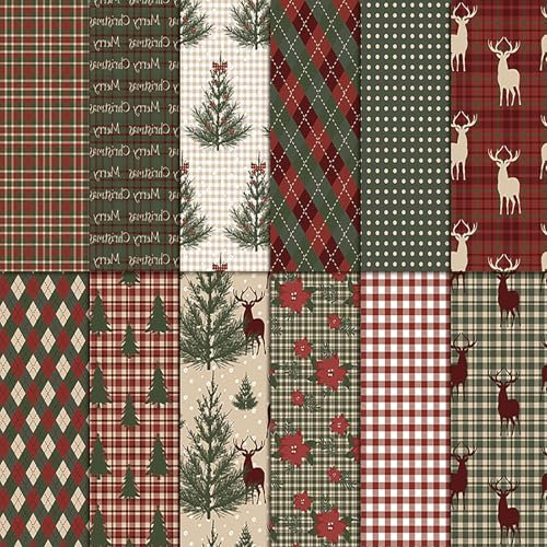 24 Blatt Weihnachten Scrapbooking Papier, Muster, Bastelpapier, 12 Mustern Dekorpapier, Motivpapier, Origami für Karte Herstellung Sammelalbum Dekoration (C)