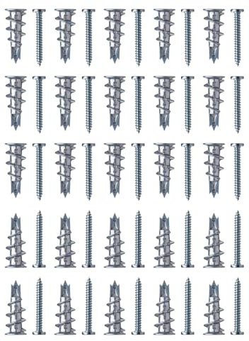 TPZORJX Pack de 50 chevilles pour plaques de plâtre- chevilles autobloquantes, chevilles à cavité métallique avec vis, chevilles conçues pour plaques plâtre, pierre, briques, béton, plaques plâtre