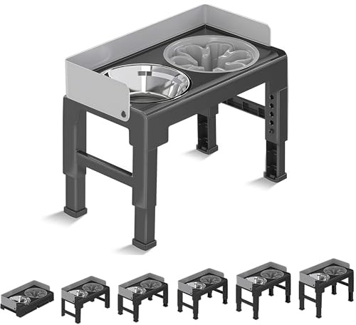 Marchul Spill Proof Erhöhte Hundenäpfe, Kippbare Erhöhte Hundenäpfe mit 1 Edelstahlnapf &1 Slow Feeder Hundenapf, No Spill 6 Höhenverstellbarer Hundenapfständer für Kleine Mittlere Große Hunde