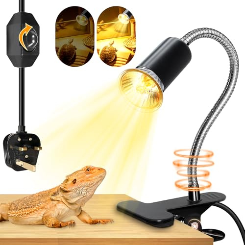 Tortoise Heat lamp, E27 UVA/UVB Reptile & Chick Heat with Ceramic Bulb Holder, Dimmable Plant Growth, Metal Clip, 2.4M Cable, for Aquarium Turtle Snakes