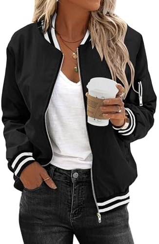 Zeagoo Women's Bomber Jacket Casual Coat Zip Up Spring Fall Clothes with Pockets S-XXL Black
