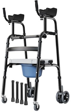 Klappbarer Gehwagen, Faltbarer Standard-Gehwagen mit 5-Zoll-Rädern und abnehmbaren, gepolsterten Armlehnen, 137 kg, höhenverstellbarer, Leichter Reha-Hilfsgehwagen aus Aluminiumlegierung