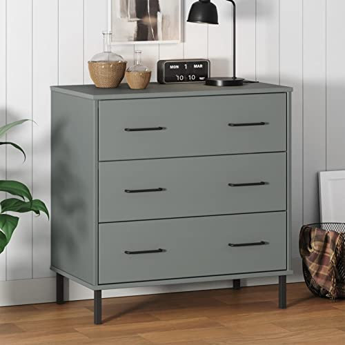 ShGaxin Sideboard Oslo mit 3 Schubladen Grau 77x40x79,5 cm Massivholz, Kommode Schlafzimmer, Kommoden & Sideboards, Wohnzimmerschrank, Flur Kommode, Zimmer Möbel - 350980