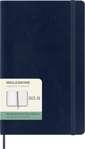 Moleskine Weekly Planner 2025-2026, 18-Month Weekly Planner With Note Space, Soft Cover and Elastic Closure, Large 13 x 21 cm, Colour Sapphire Blue
