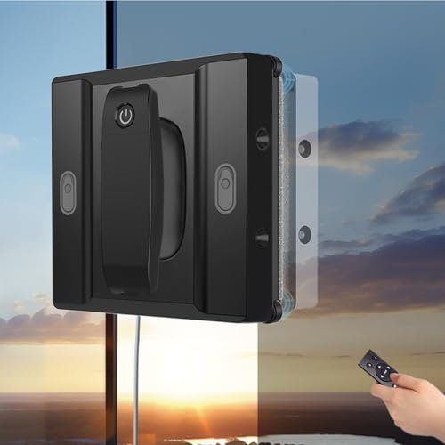 Aredwhiterui Robotic Window Cleaner, Smart Cleaning with 4 Water Spray, 4 Cleaning Modes, 5600 Pa Suction Power, Voice & Remote Control, Window Vacuum for High-Rise Glass Cleaning