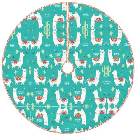 Joli tapis de sapin de Noël imprimé lama et cactus blancs