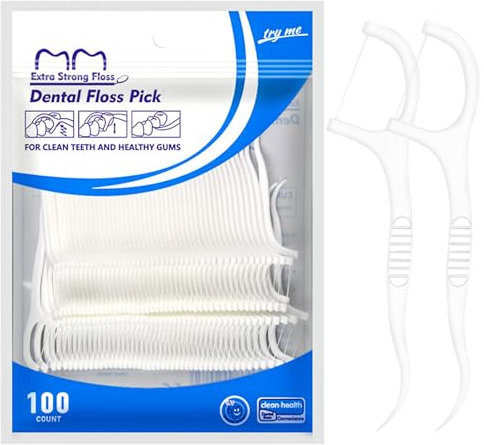 100 Pcs Dental Floss - Dental Floss Stick, 2 in 1 Toothpicks Sticks, Portable Floss Stick, Tooth Floss & Interdental Cleaning Tool for Travel, Home, Office