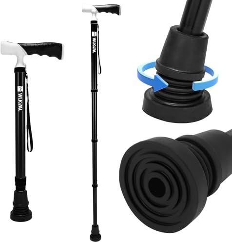 WLKPAL Walking Cane,Portable & Ultra-Light Series, One-Button Telescopic Folding Walking Cane for Women & Men – Compact, Adjustable, All-Terrain Tips, Elegant Muted Tones (Black)