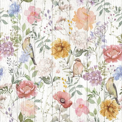 CHDITB Blumen Möbelfolie Selbstklebende,Aquarell Wandaufkleber Boho Tapete Vögel(44x300cm) Mädchen Schlafzimmer Tapete Vögel Pflanzen Möbelfolie Klebefolie,Wandsticker Küche Wohnzimmer