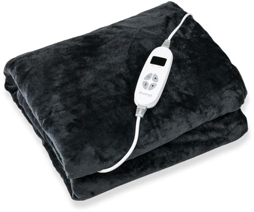 Protron Elektrische Wärmedecke Wärmebett Kuscheldecke mit Abschaltautomatik, 9 Heizstufen, LED Überhitzungsschutz, Timer bis 9Std, waschbar (Flannel, Grau, 180 x 130 cm)