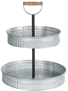 Beliani Soporte para Tartas Elegante de 2 Pisos de hieero Bandeja Decorativa para Servir Tallado Plateado Kouign